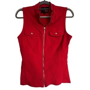 G by Guess Red Ribbed Full Zip-Up Vest Top Y2K Vintage